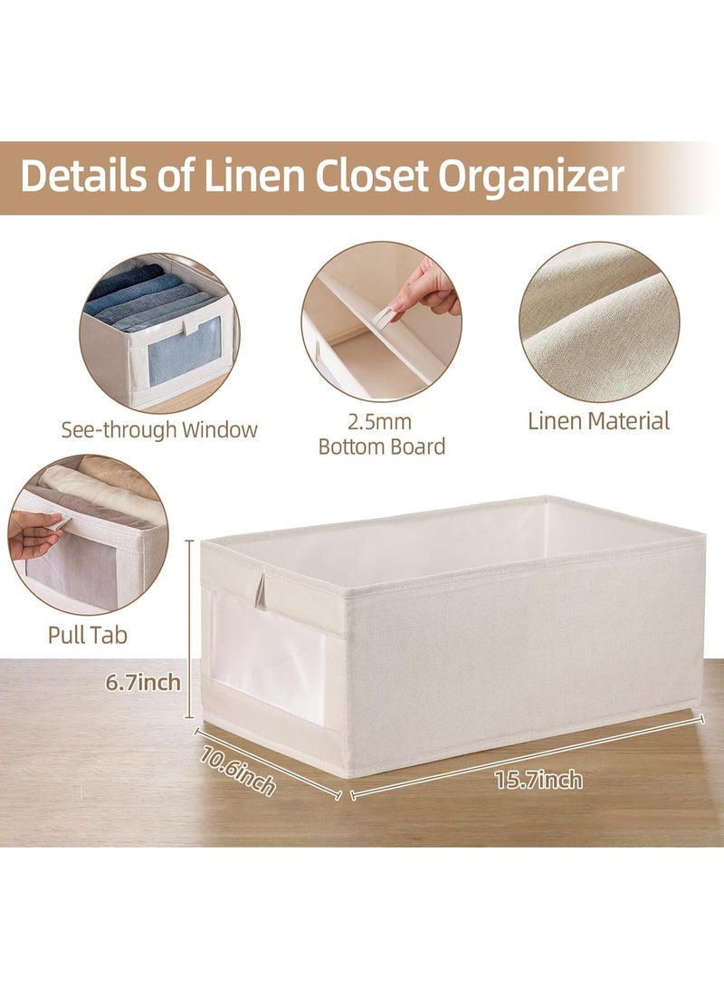 FUOE Linen Closet Organizers And Storage, 4 Pack Storage Bins Baskets for Organization Foldable Organizer with Clear Window Organizing Clothing, Jeans, Shelves - Image 2